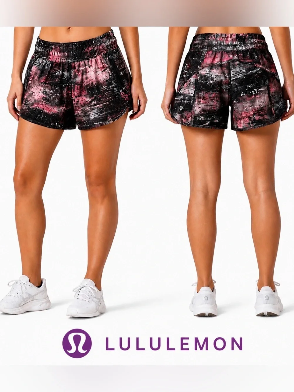 Lululemon Tracker 4” Shorts Women’s 4 Galaxy Splatter Black Pink Lined Running